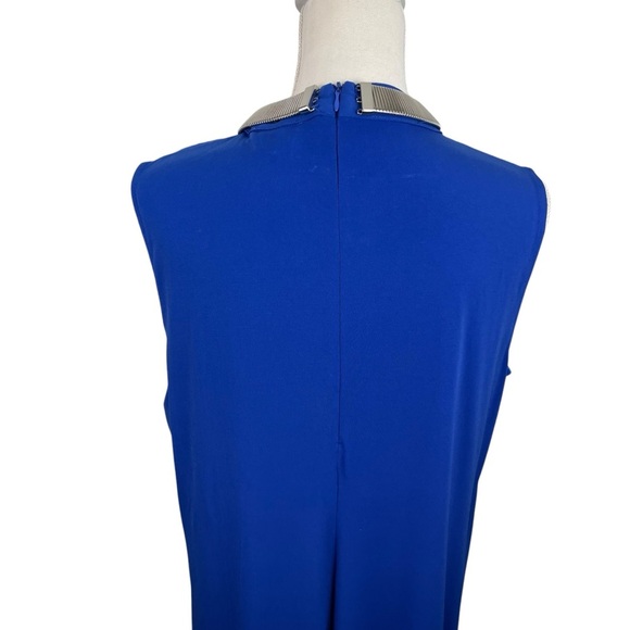 Calvin Klein | Royal Blue Silvertone Collar Drape Cocktail Dress New - Picture 6 of 10